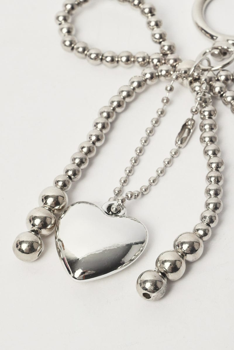 Silver Bow And Heart Keyring Bag Charm for YouandAll Fashion