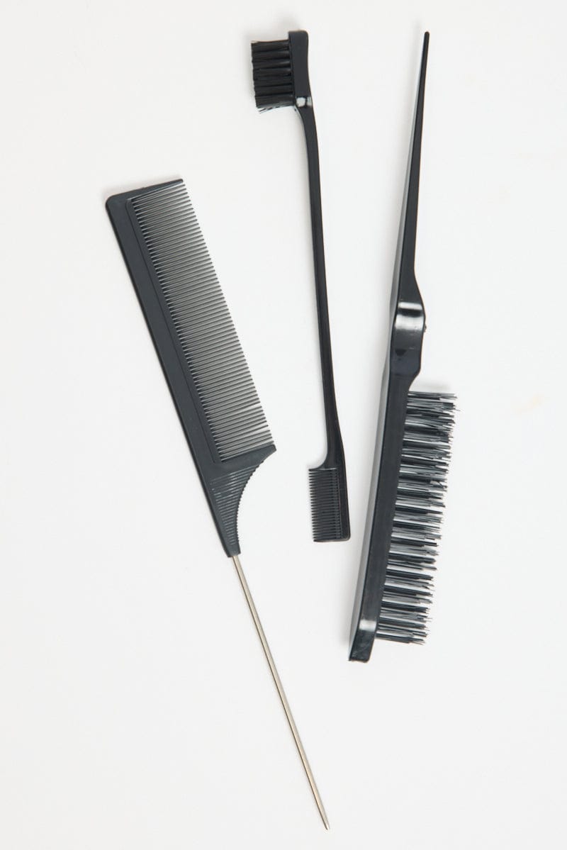 Black Bristle Brush Edge Brush And Rat Tail Comb Set for YouandAll Fashion