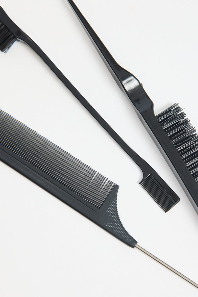 Black Bristle Brush Edge Brush And Rat Tail Comb Set for YouandAll Fashion