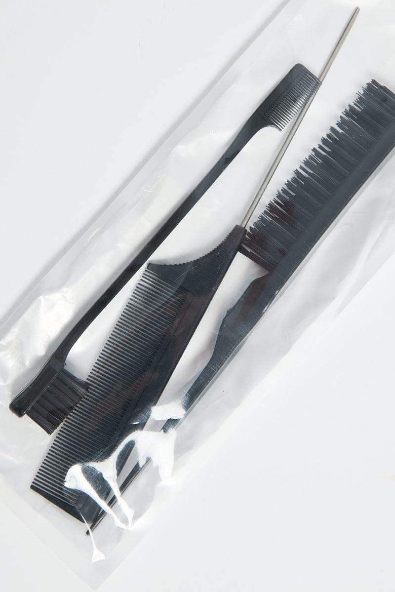 Black Bristle Brush Edge Brush And Rat Tail Comb Set for YouandAll Fashion