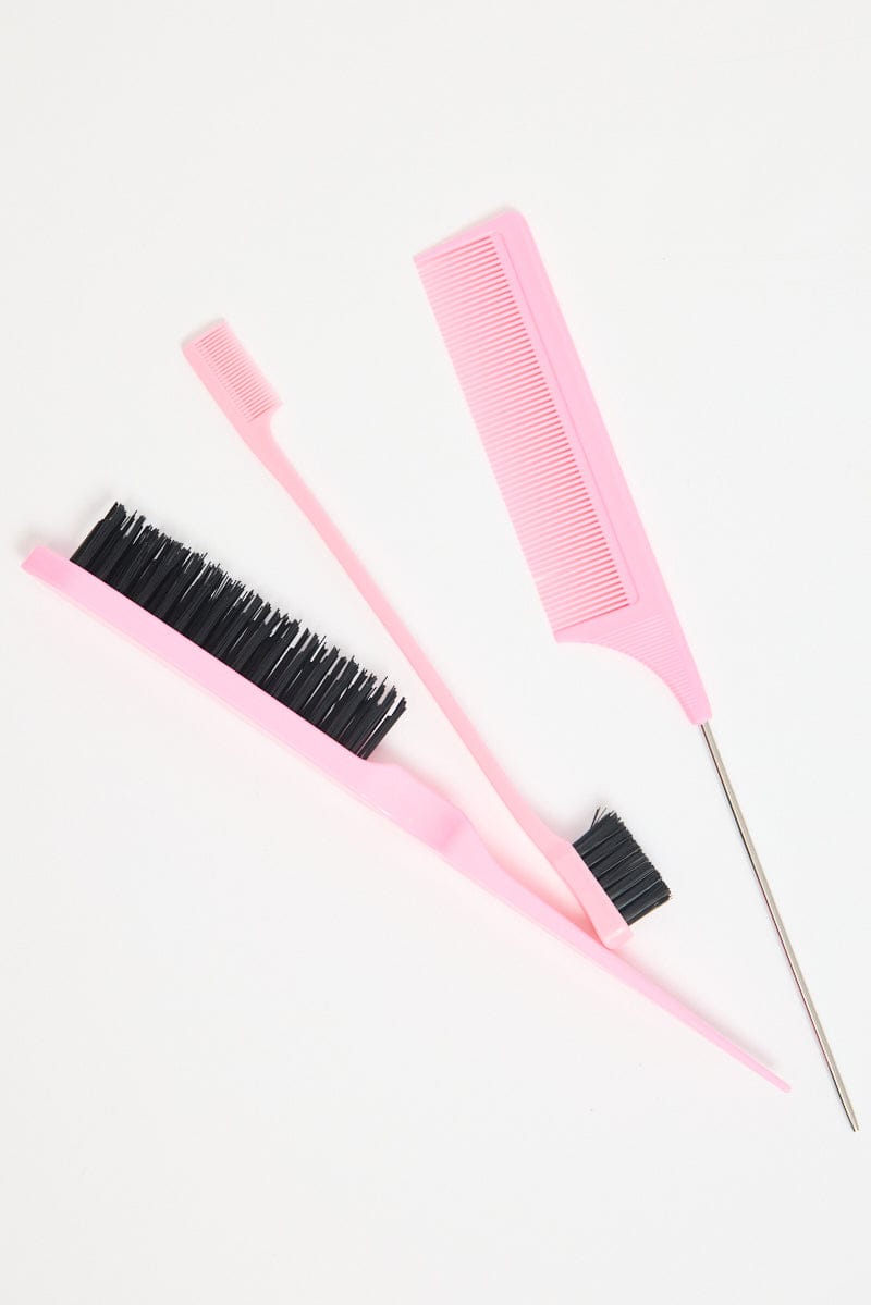 Pink Bristle Brush Edge Brush And Rat Tail Comb Set for YouandAll Fashion