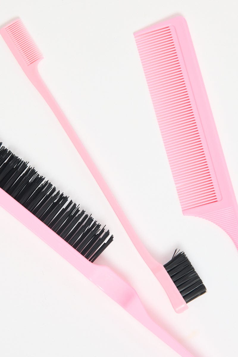 Pink Bristle Brush Edge Brush And Rat Tail Comb Set for YouandAll Fashion