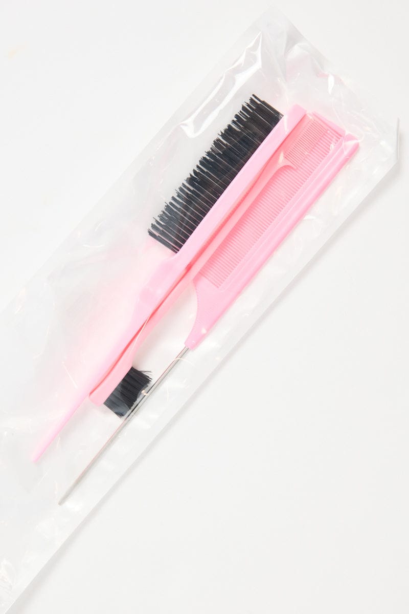 Pink Bristle Brush Edge Brush And Rat Tail Comb Set for YouandAll Fashion