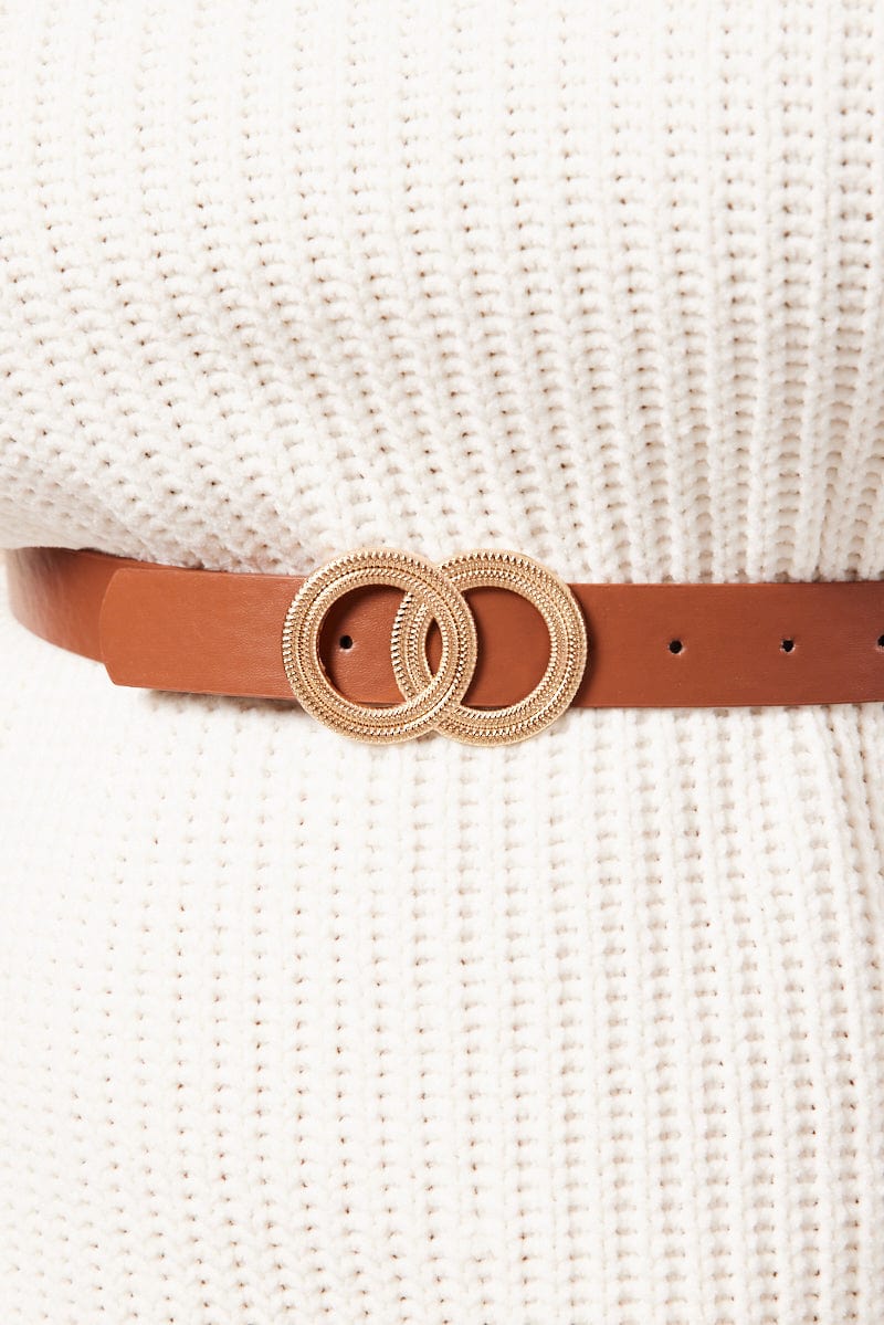 Brown Double Circle Buckle Belt for YouandAll Fashion