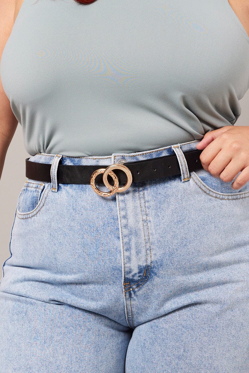 Black Textured Double Circle Waist and Hip Belt for YouandAll Fashion