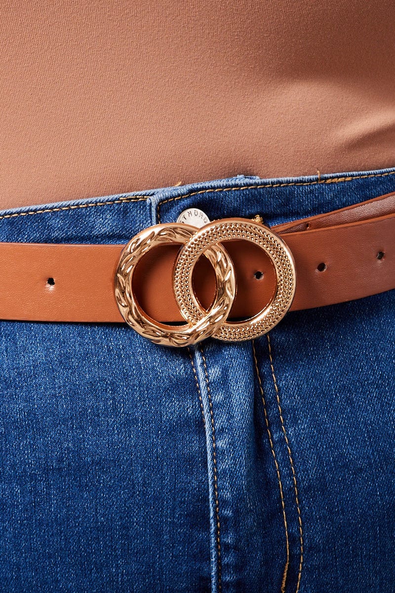 Brown Textured Double Circle Waist and Hip Belt for YouandAll Fashion