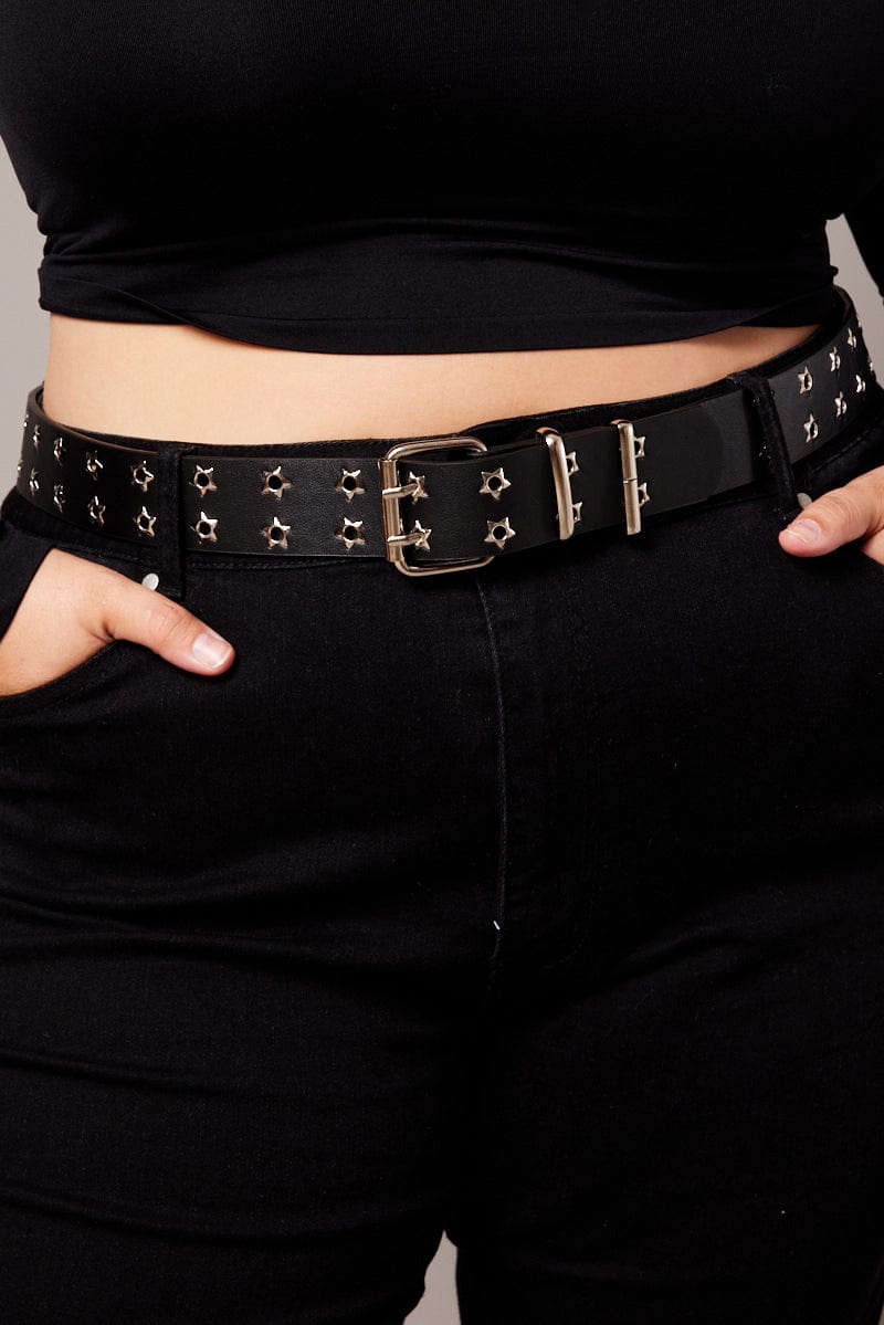 Black Waist and Hip Star Eyelet Belt for YouandAll Fashion