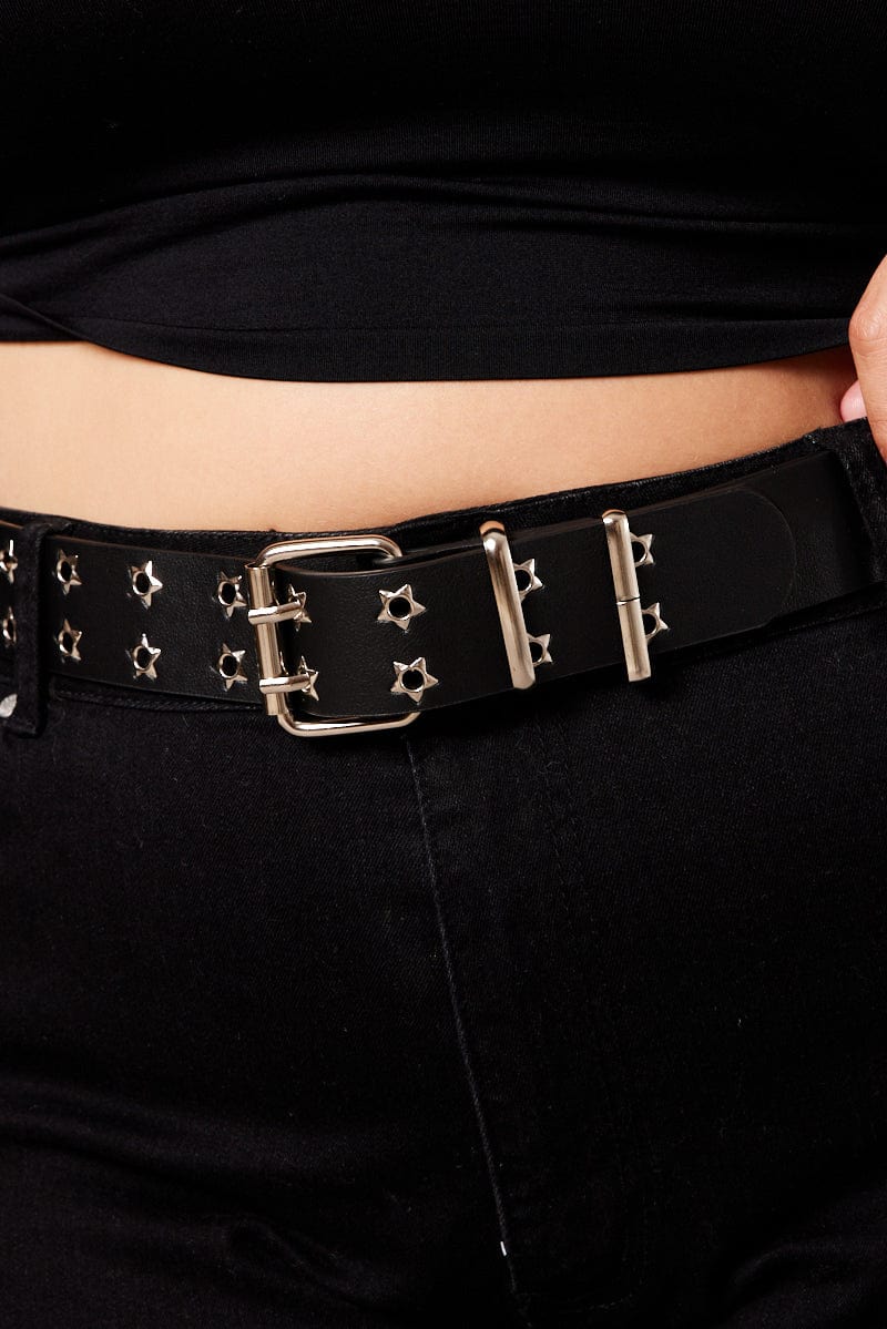 Black Waist and Hip Star Eyelet Belt for YouandAll Fashion