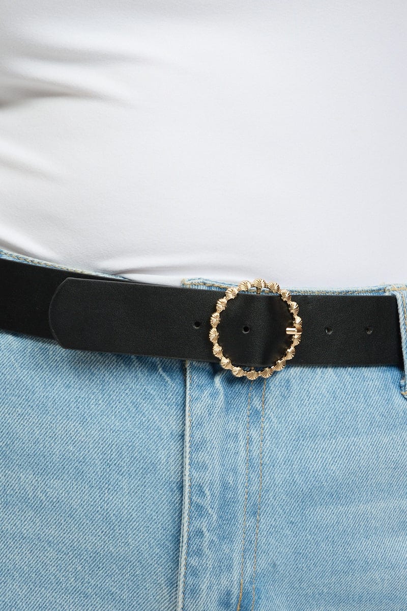 Black Circle Buckle Belts with Shell Detail for YouandAll Fashion