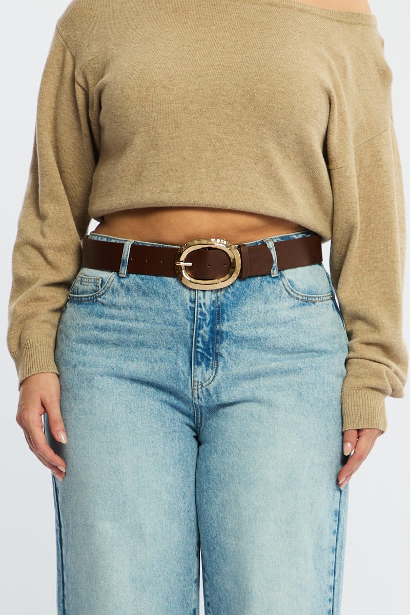 Brown Oval Buckle Belt for YouandAll Fashion