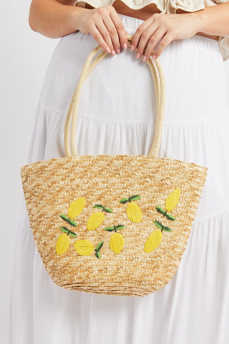 Beige Lemon Straw Tote Bag for YouandAll Fashion