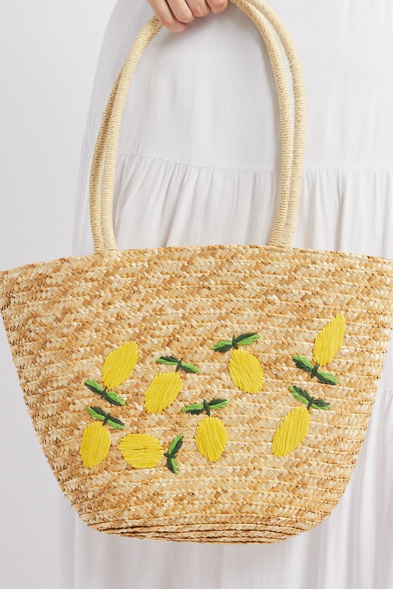 Beige Lemon Straw Tote Bag for YouandAll Fashion