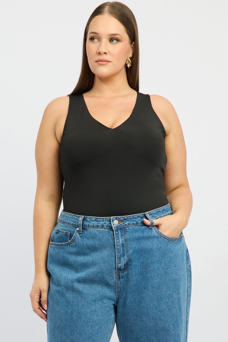 Black V-neck Sleeveless Bodysuit for YouandAll Fashion