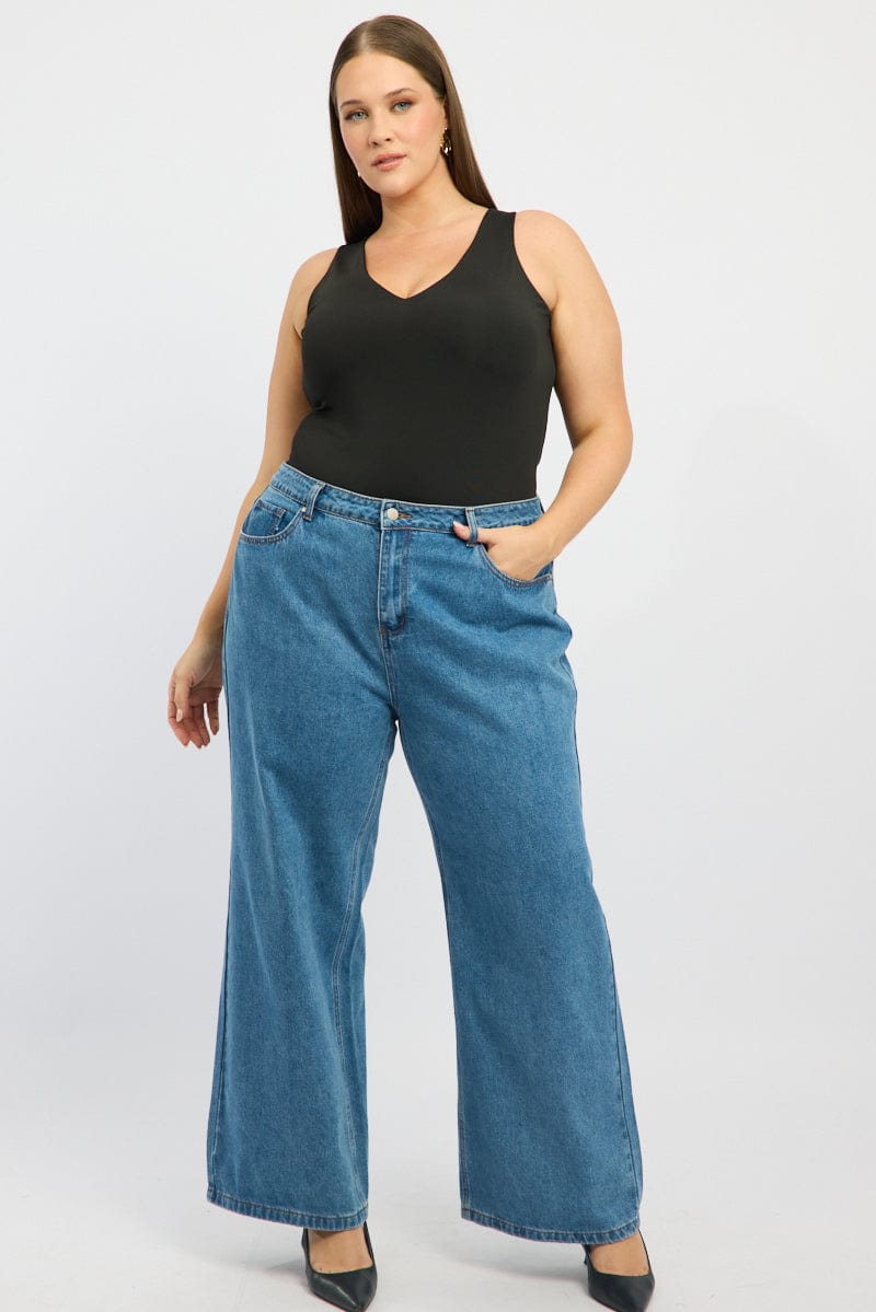 Black V-neck Sleeveless Bodysuit for YouandAll Fashion