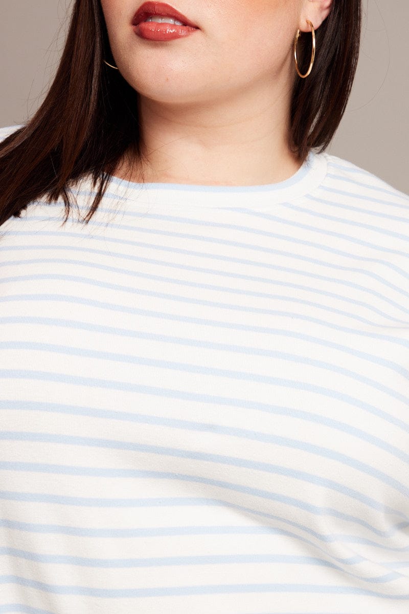 White Stripe T Shirt Short Sleeve Crew Neck Stripe for YouandAll Fashion