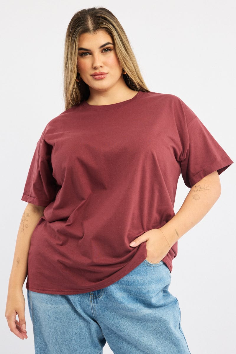 Red Oversize T Shirt Short Sleeve Crew Neck for YouandAll Fashion