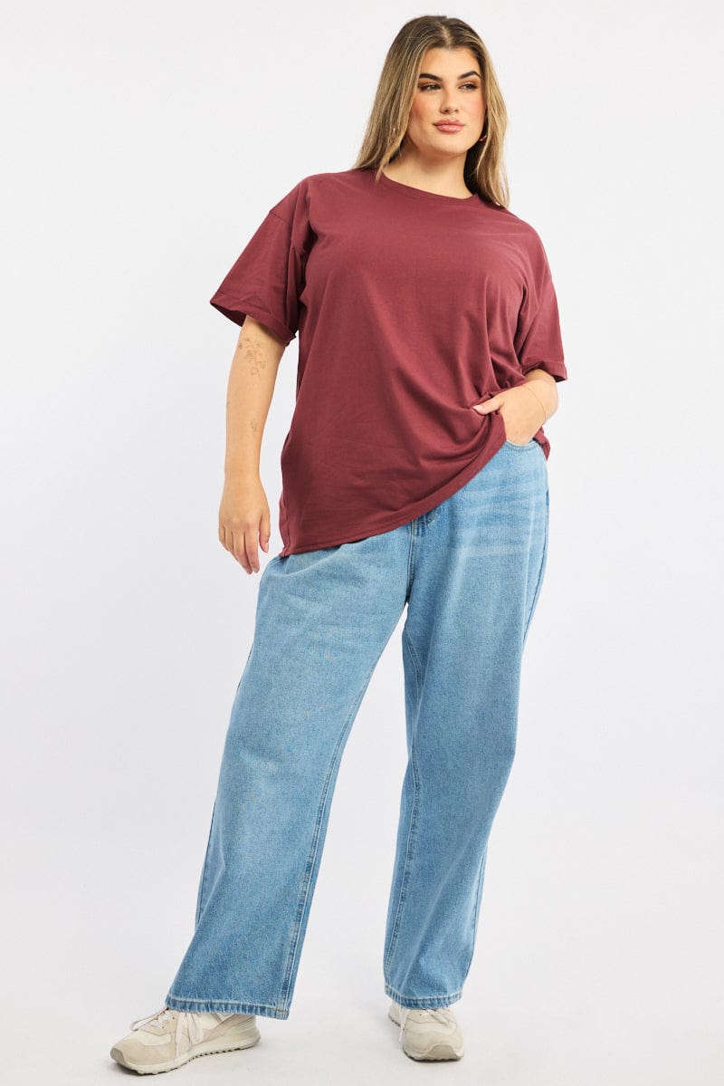 Red Oversize T Shirt Short Sleeve Crew Neck for YouandAll Fashion