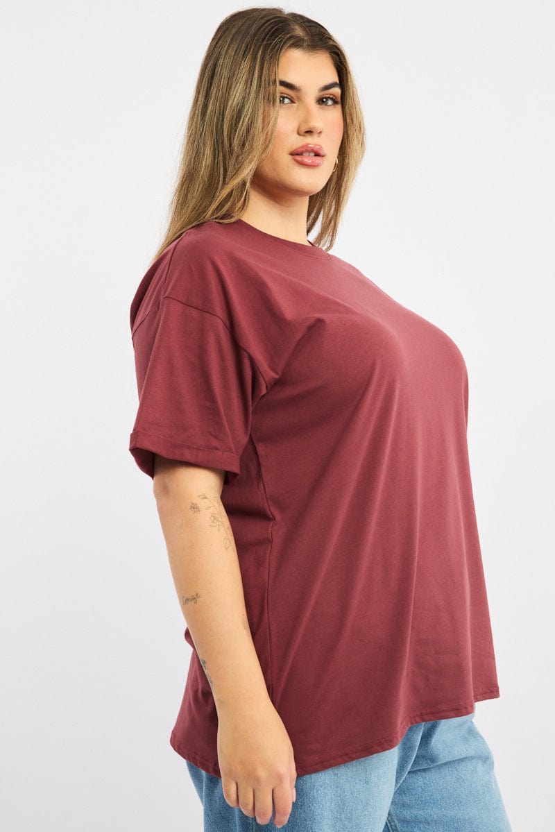 Red Oversize T Shirt Short Sleeve Crew Neck for YouandAll Fashion