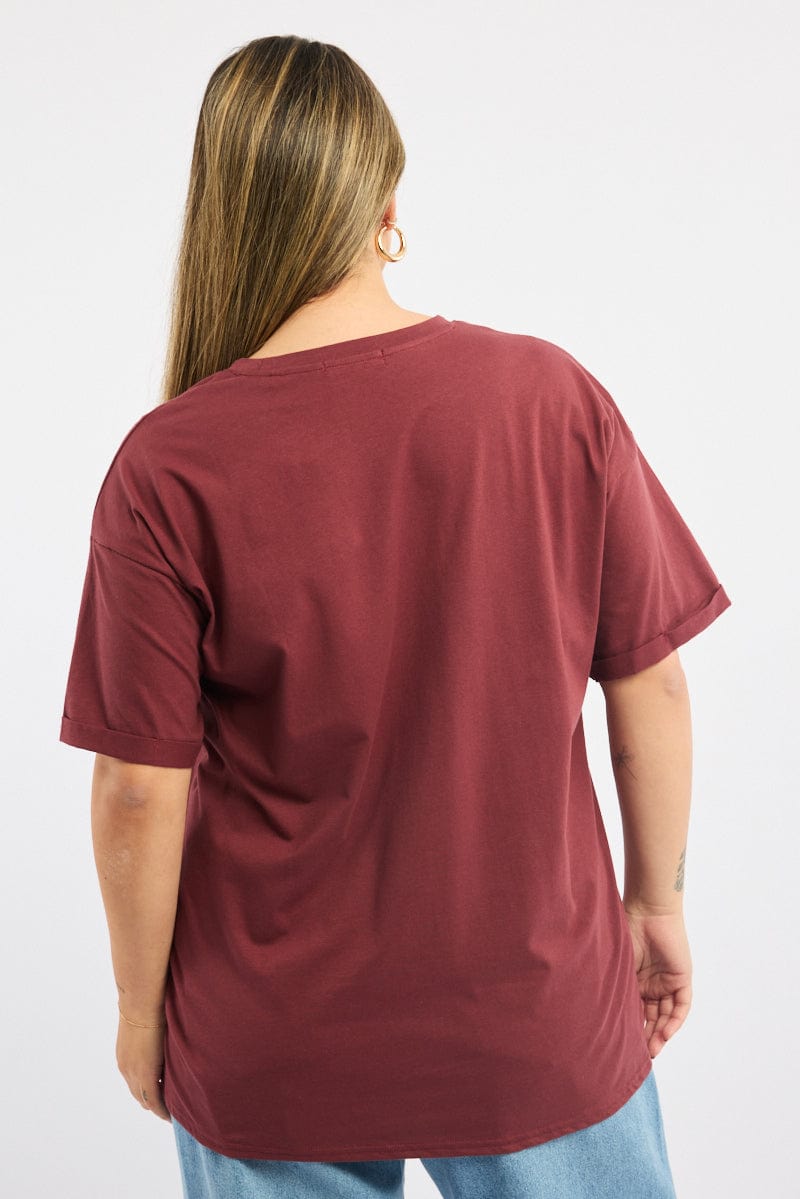 Red Oversize T Shirt Short Sleeve Crew Neck for YouandAll Fashion