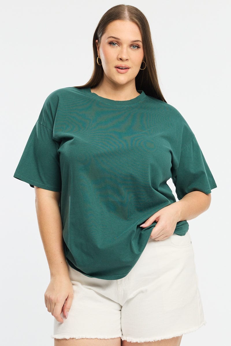 Green Oversize T-shirt Short Sleeve Crew Neck for YouandAll Fashion