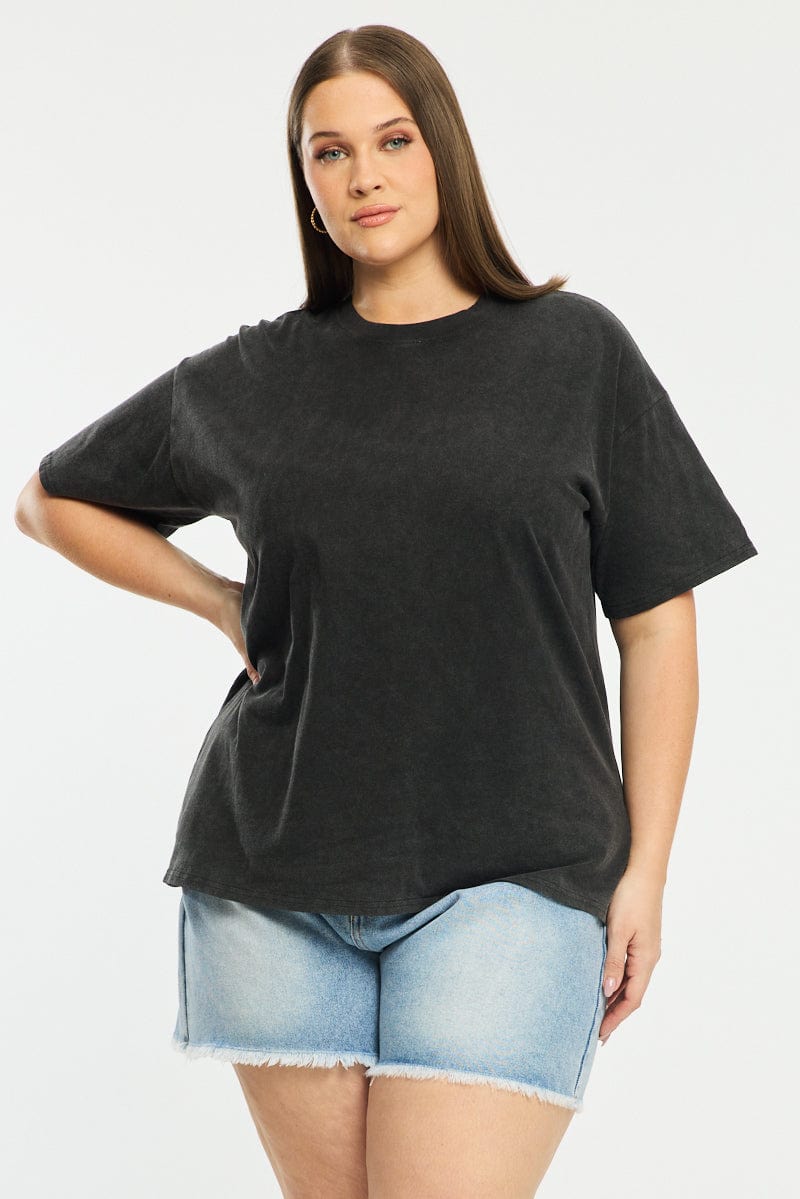 Black Oversize T-shirt Short Sleeve Crew Neck for YouandAll Fashion