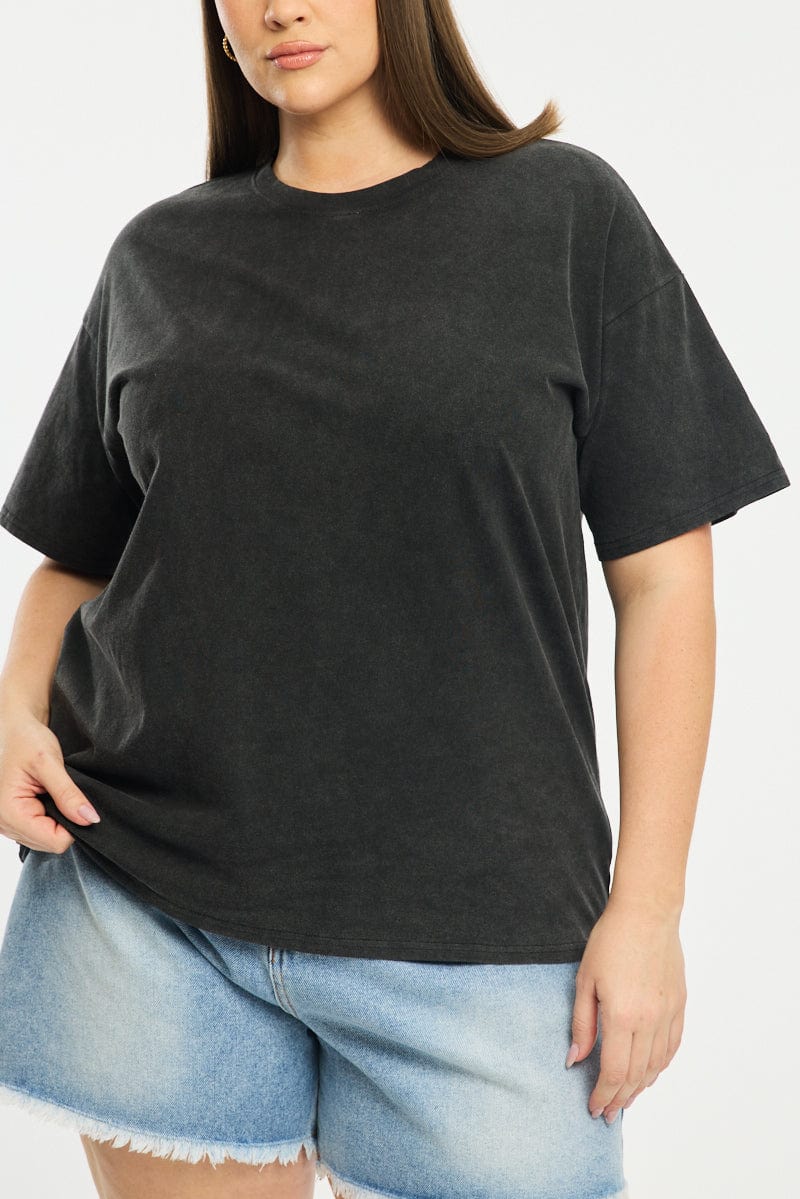 Black Oversize T-shirt Short Sleeve Crew Neck for YouandAll Fashion