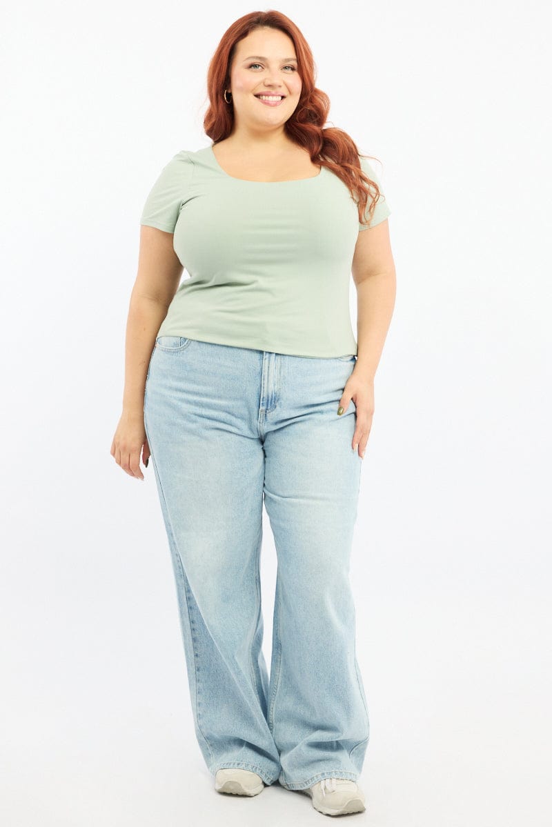 Green Top Short Sleeve Scoop Neck Supersoft for YouandAll Fashion