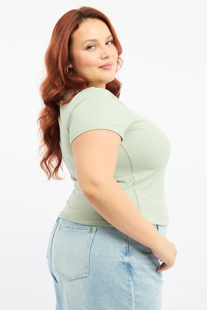 Green Top Short Sleeve Scoop Neck Supersoft for YouandAll Fashion