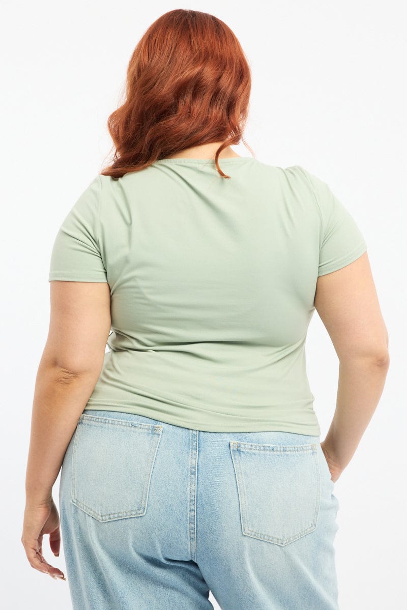 Green Top Short Sleeve Scoop Neck Supersoft for YouandAll Fashion