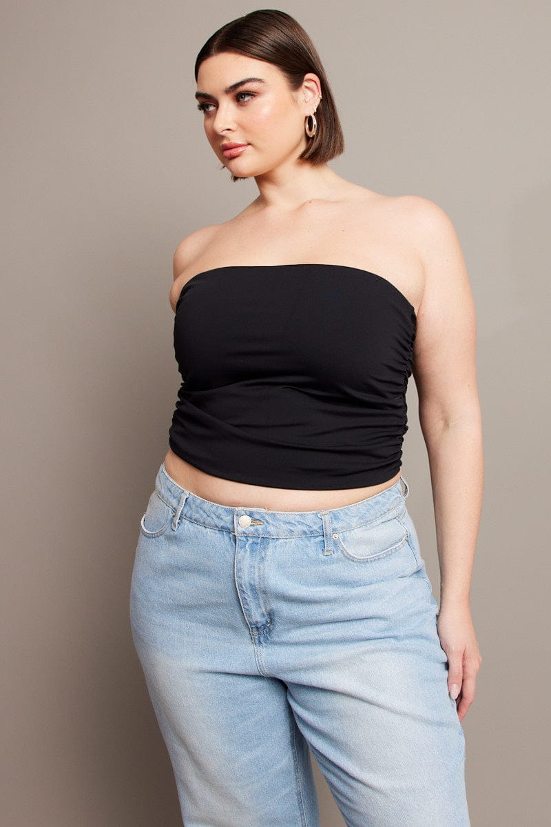 Black Bandeau Top Side Ruched for YouandAll Fashion