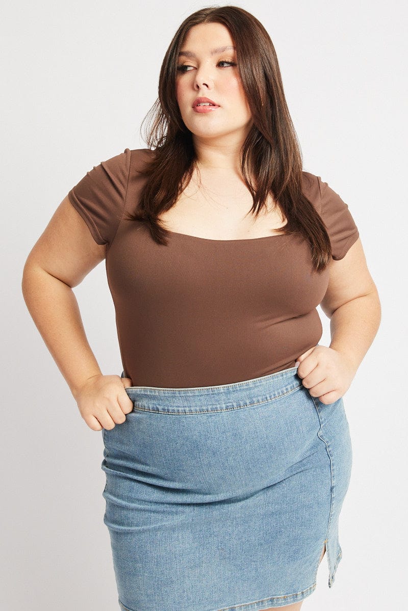 Brown Bodysuit Short Sleeve Supersoft for YouandAll Fashion