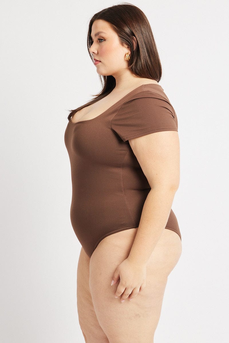 Brown Bodysuit Short Sleeve Supersoft for YouandAll Fashion