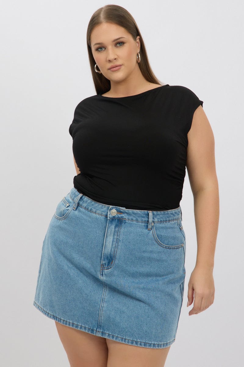 Black Short Sleeve Top Side Ruched Modal for YouandAll Fashion