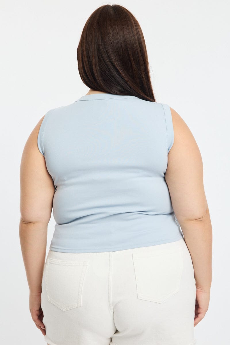 Blue Button Front Top Sleeveless for YouandAll Fashion