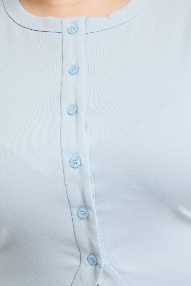 Blue Button Front Top Sleeveless for YouandAll Fashion