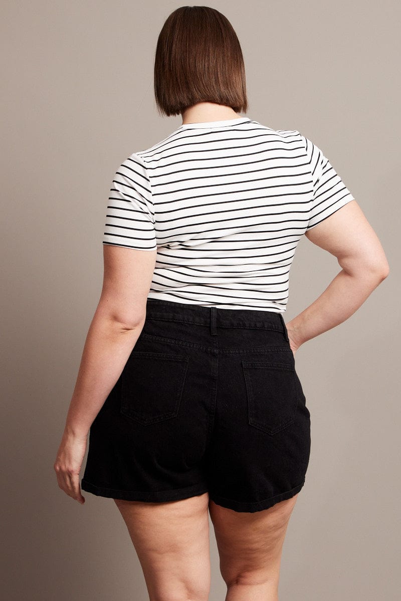 White Stripe Bodysuit Short Sleeve Crew Neck Supersoft for YouandAll Fashion