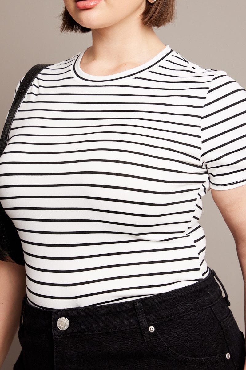 White Stripe Bodysuit Short Sleeve Crew Neck Supersoft for YouandAll Fashion