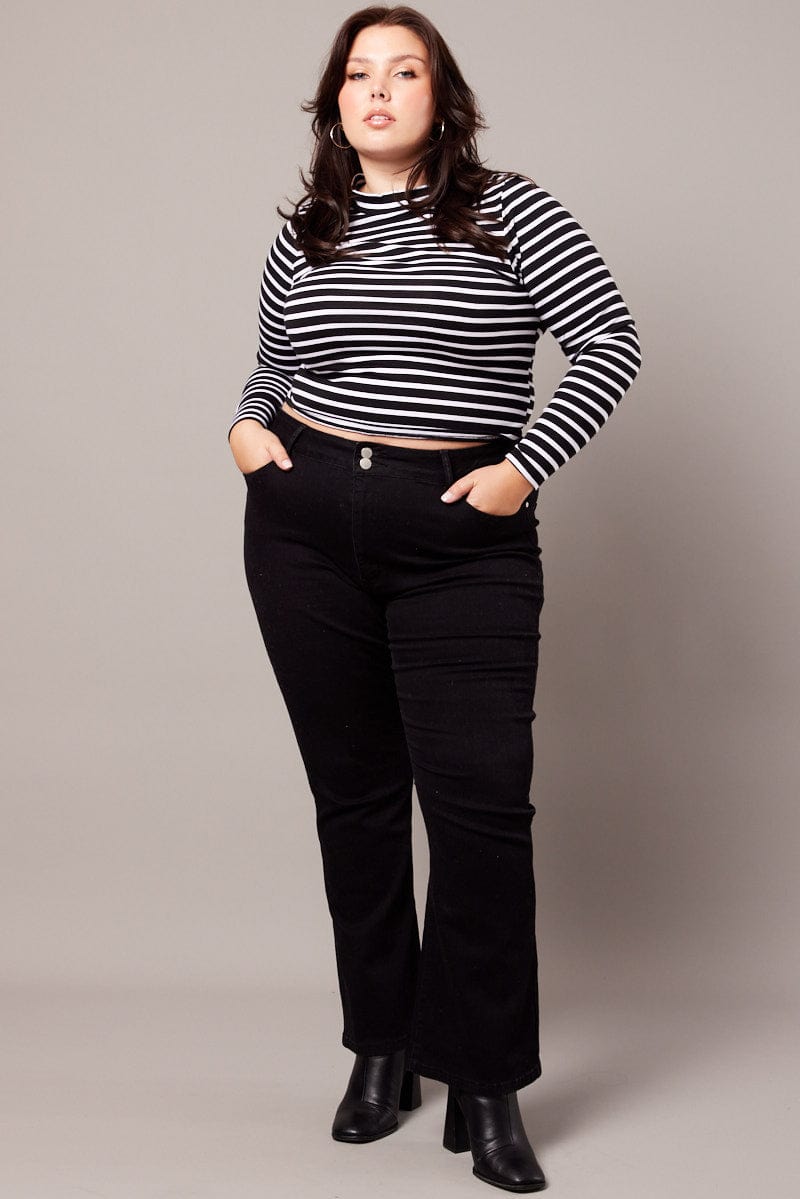 Black Stripe Top Long Sleeve Turtleneck for YouandAll Fashion