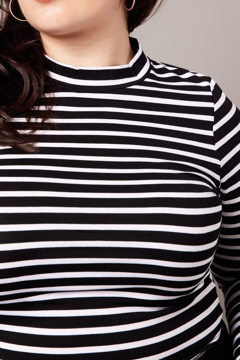Black Stripe Top Long Sleeve Turtleneck for YouandAll Fashion