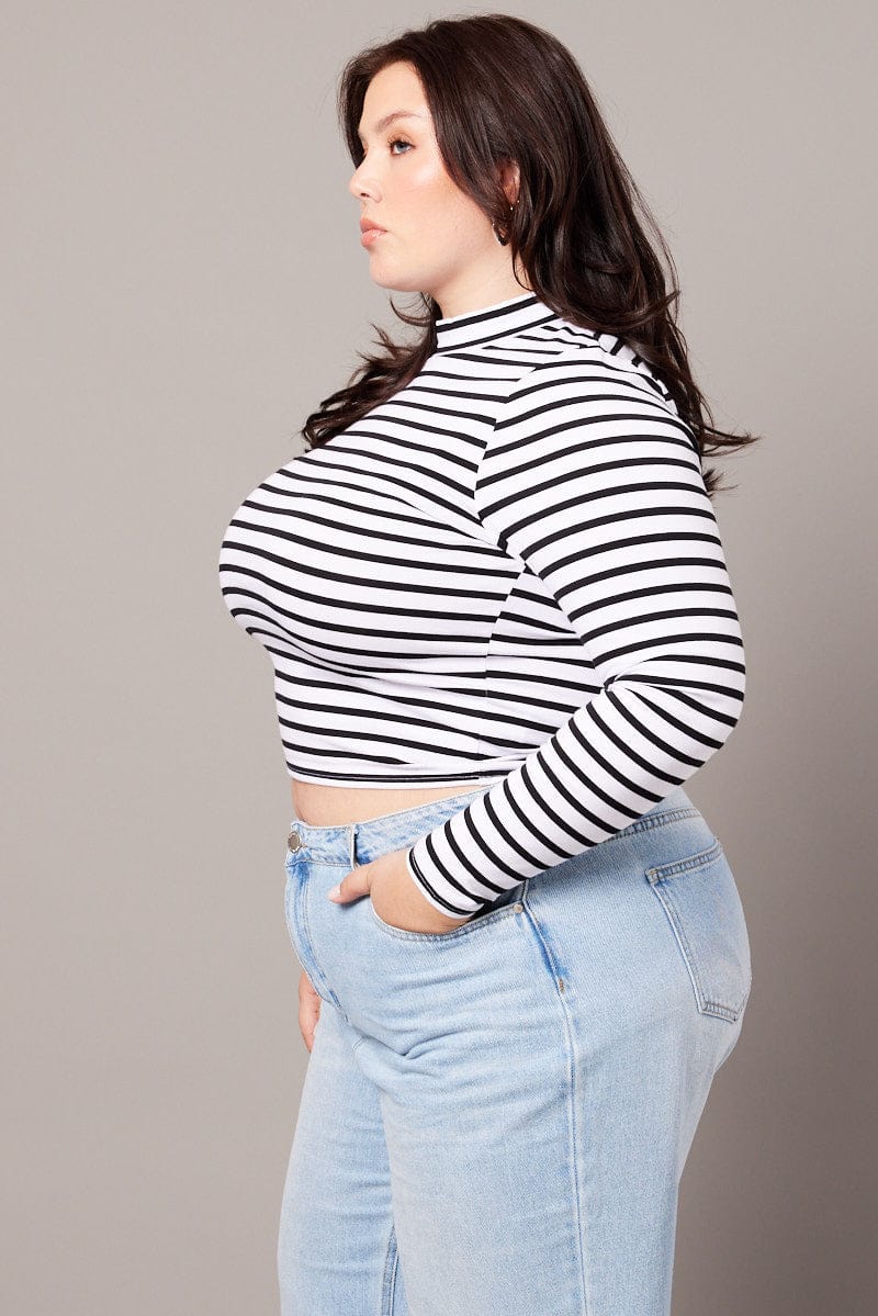 White Stripe Top Long Sleeve Turtleneck Stripe for YouandAll Fashion