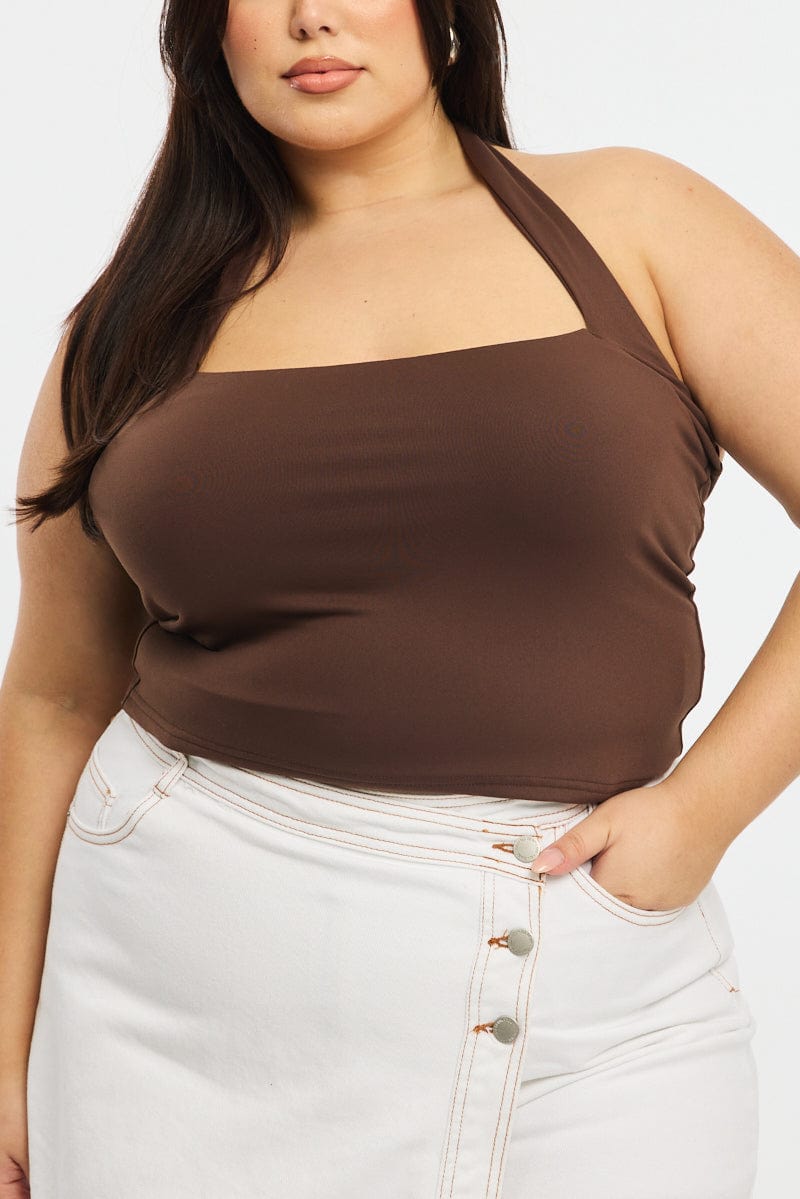 Brown Halter Neck Top Supersoft for YouandAll Fashion