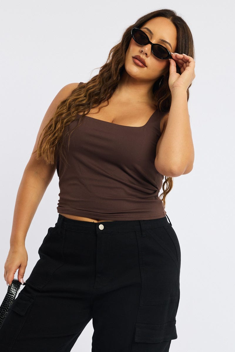 Brown Tank Top Scoop Neck for YouandAll Fashion
