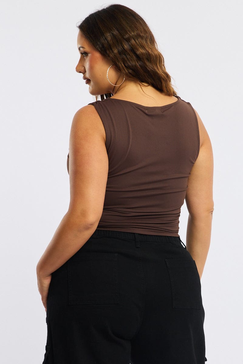 Brown Tank Top Scoop Neck for YouandAll Fashion