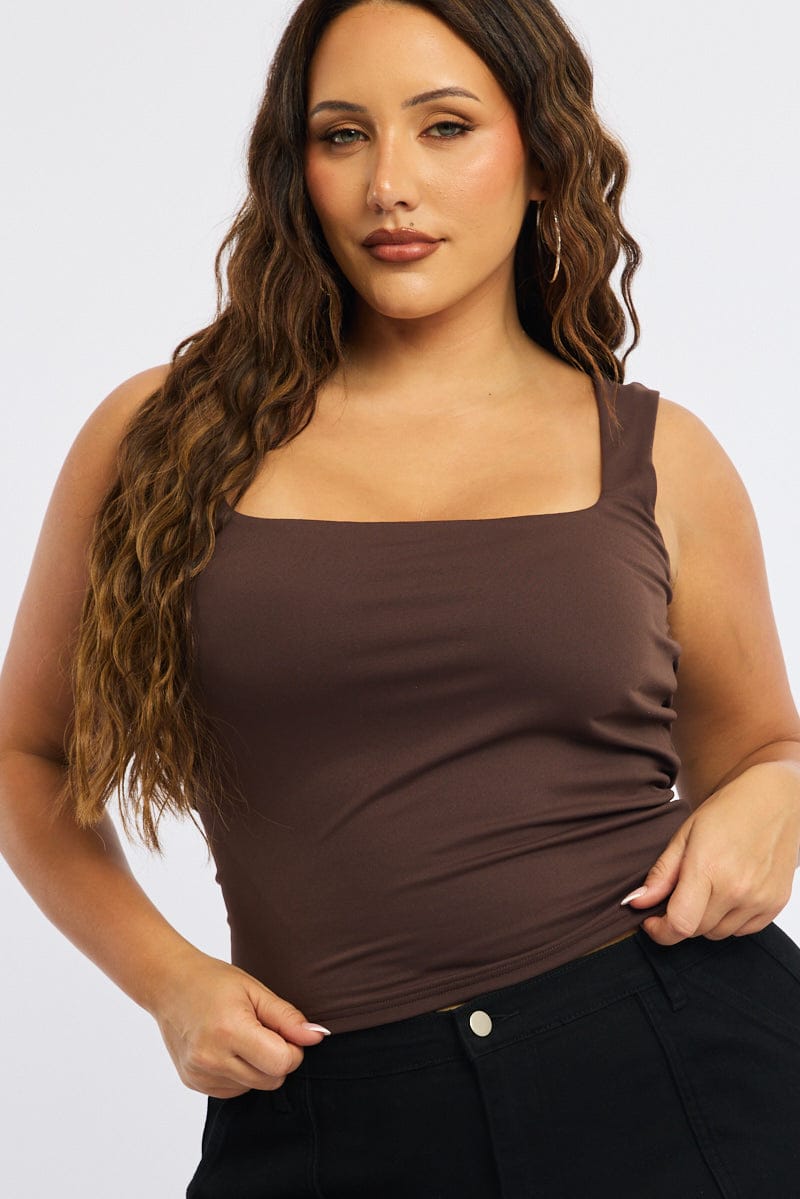 Brown Tank Top Scoop Neck for YouandAll Fashion