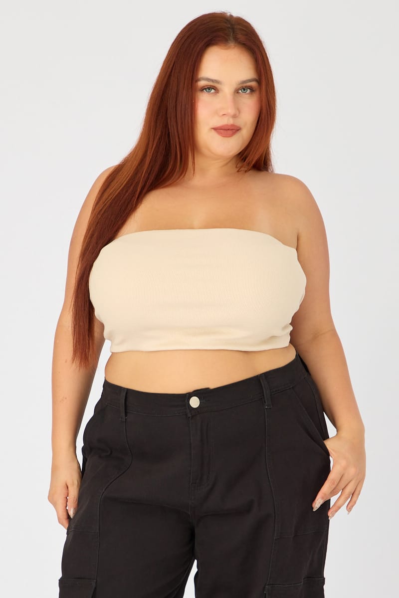 Beige Bandeau Top Rib Double Layered for YouandAll Fashion