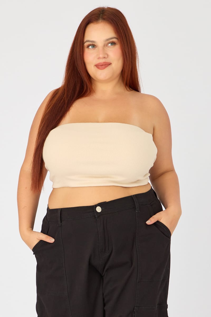 Beige Bandeau Top Rib Double Layered for YouandAll Fashion