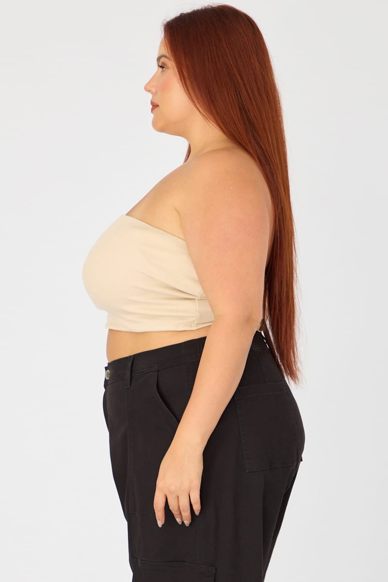 Beige Bandeau Top Rib Double Layered for YouandAll Fashion
