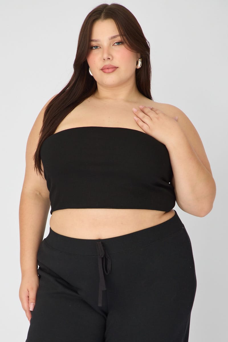 Black Bandeau Top Rib Double Layered for YouandAll Fashion
