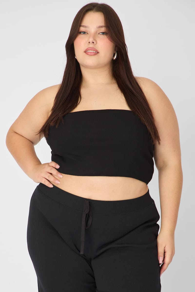 Black Bandeau Top Rib Double Layered for YouandAll Fashion