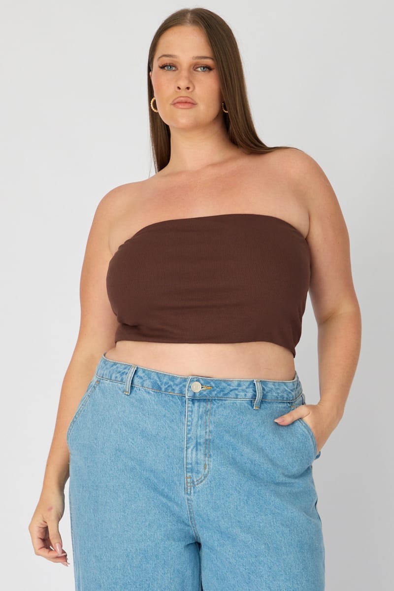 Brown Bandeau Top Rib Double Layered for YouandAll Fashion